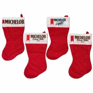 Michelob Beer Christmas Stockings Vintage Felt Promo Set of 4 Man Cave Bar Decor